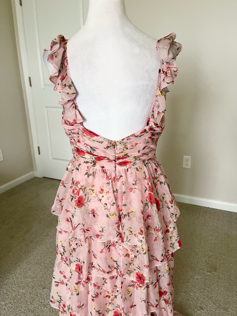 Like New Ieena for MacDuggal Pink Floral Sleeveless Tiered Tank Dress Size 8 - Picture 11 of 16